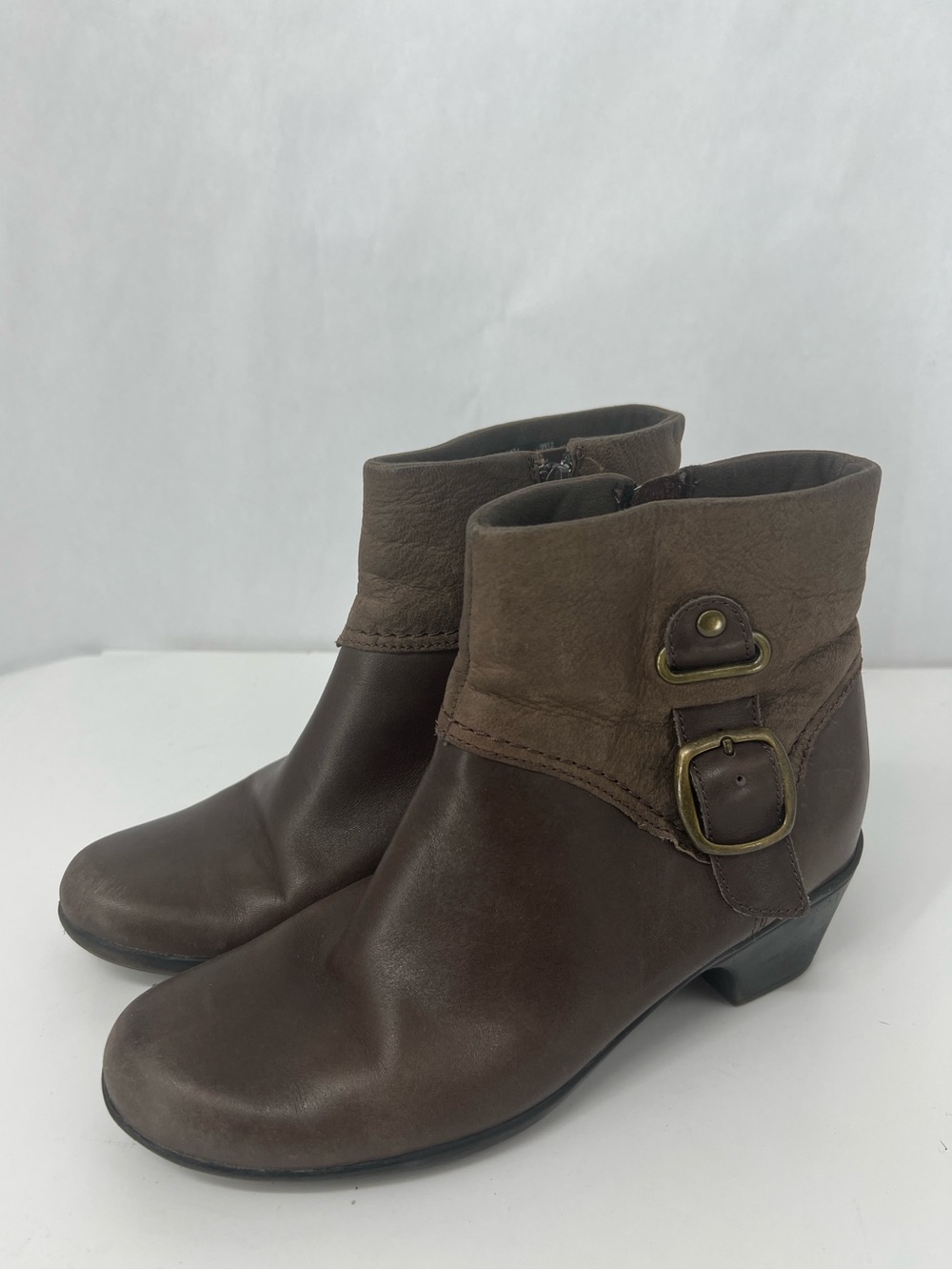 Clarks Brown Leather Ankle Boots with Buckle Accent